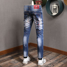 Load image into Gallery viewer, Men&#39;s Fashion Casual Color Splatter Hole Patch Jeans - Waist Sizes 28-38 Ti Amo I love you
