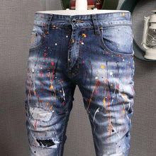 Load image into Gallery viewer, Men&#39;s Fashion Casual Color Splatter Hole Patch Jeans - Waist Sizes 28-38 Ti Amo I love you
