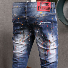 Load image into Gallery viewer, Men&#39;s Fashion Casual Color Splatter Hole Patch Jeans - Waist Sizes 28-38 Ti Amo I love you
