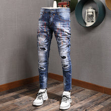 Load image into Gallery viewer, Men&#39;s Fashion Casual Color Splatter Hole Patch Jeans - Waist Sizes 28-38 Ti Amo I love you
