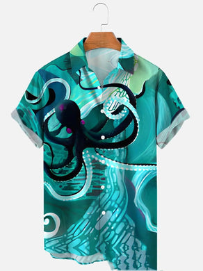 Men's Octopus Sea Pattern Short Sleeve Hawaiian Shirt Ti Amo I love you