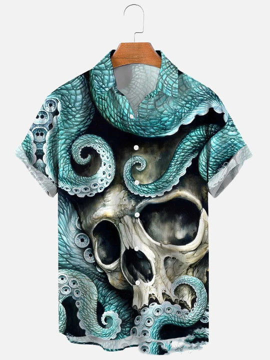 Men's Octopus Sea Pattern Short Sleeve Hawaiian Shirt Ti Amo I love you