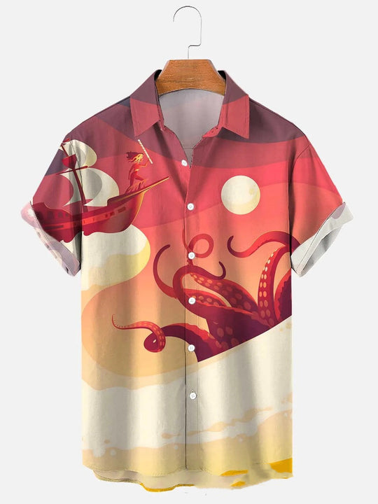Men's Octopus Sea Pattern Short Sleeve Hawaiian Shirt Ti Amo I love you