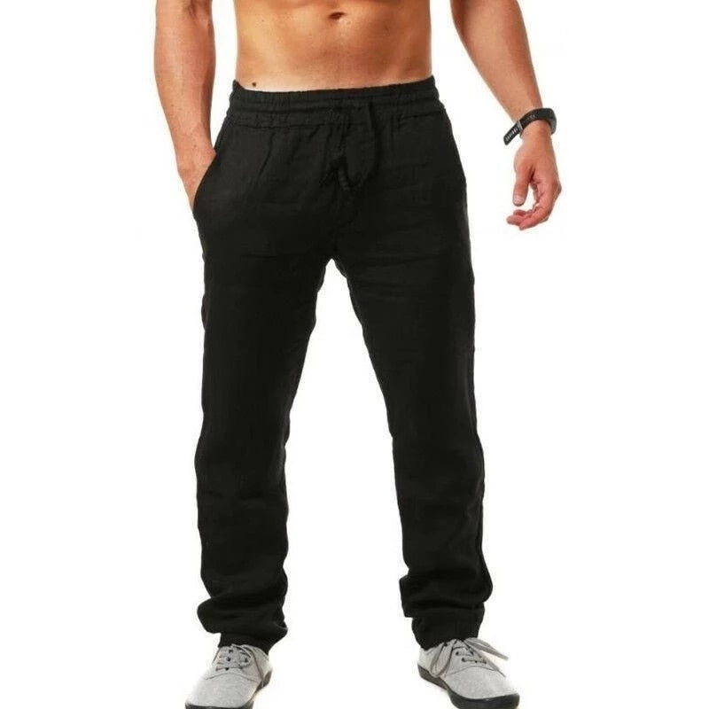 Mens - Cotton Solid Color Linen Pants Autumn - Breathable Trousers - Men's Fitness Streetwear - Waist Sizes 25-43 inches Ti Amo I love you