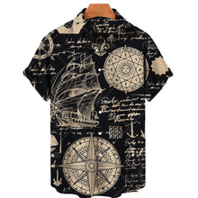 Load image into Gallery viewer, Mens - Hawaiian Shirt Loose Shirt Sleeves Sailboat Compass Marine Retro Shirts  - Sizes S-4XL Ti Amo I love you
