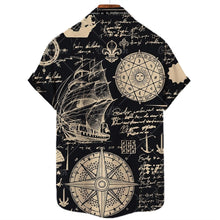 Load image into Gallery viewer, Mens - Hawaiian Shirt Loose Shirt Sleeves Sailboat Compass Marine Retro Shirts  - Sizes S-4XL Ti Amo I love you
