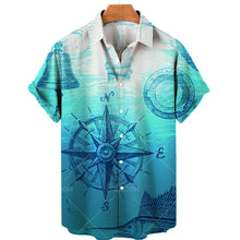 Load image into Gallery viewer, Mens - Hawaiian Shirt Loose Shirt Sleeves Sailboat Compass Marine Retro Shirts  - Sizes S-4XL Ti Amo I love you
