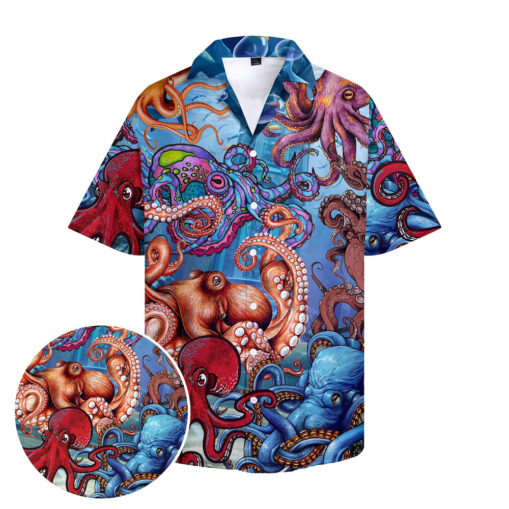 Mens - Hawaiian Shirts Octopus Colorful - Summer Beach Shorts Sleeve Button Up Shirt - XXS-6XL Ti Amo I love you