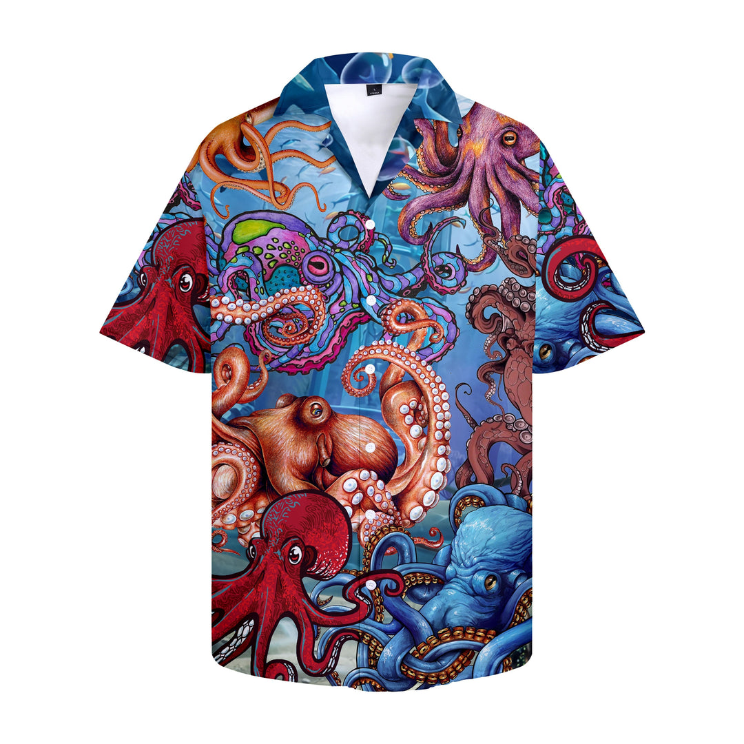 Mens - Hawaiian Shirts Octopus Colorful - Summer Beach Shorts Sleeve Button Up Shirt - XXS-6XL Ti Amo I love you
