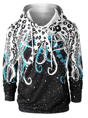 Mens Octopus Print Drawstring Neck Hoodie Ti Amo I love you