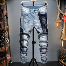 Load image into Gallery viewer, Mens - Stitching Color-blocking Stretch-footed Jeans - Waist 29-38 Inches Ti Amo I love you
