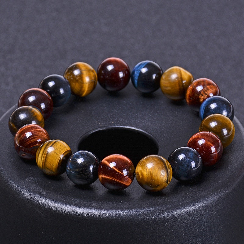 Mens / Womens - Fashion Colorful Tiger Eyes Beads Bracelet 10mm 12mm 14mm - Charm Natural Stone Braclet - Handmade Jewelry Gifts Ti Amo I love you