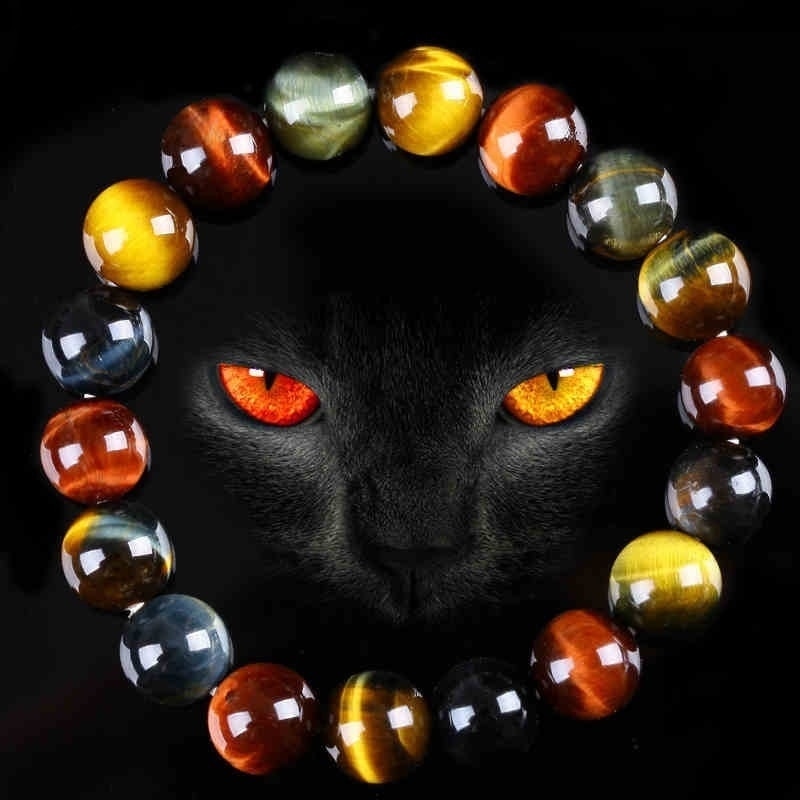 Mens / Womens - Fashion Colorful Tiger Eyes Beads Bracelet 10mm 12mm 14mm - Charm Natural Stone Braclet - Handmade Jewelry Gifts Ti Amo I love you