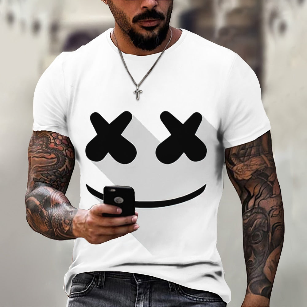 Mens / Womens - Solid Colors  Smiley Face Loose Short Sleeve Tshirts Tops - Sizes XS-6XL Ti Amo I love you