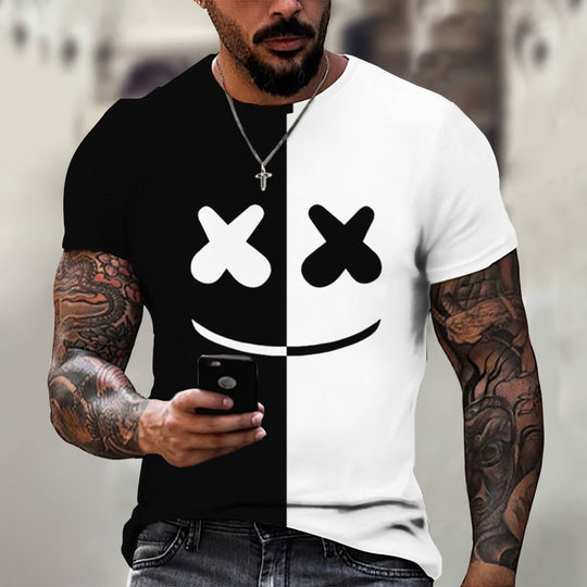Mens / Womens - Solid Colors  Smiley Face Loose Short Sleeve Tshirts Tops - Sizes XS-6XL Ti Amo I love you