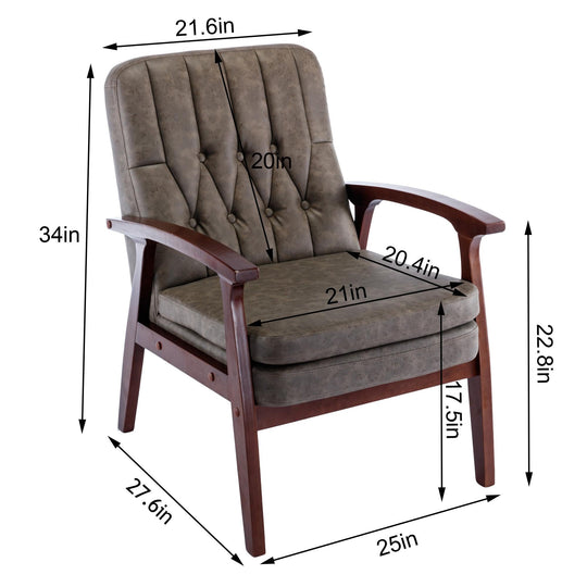 Mid Century Single Armchair Sofa Accent Chair Retro Modern Solid Wood Armrest Accent Chair, Fabric Upholstered Wooden Lounge Chair Ti Amo I love you