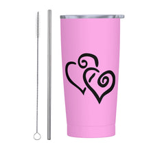 Load image into Gallery viewer, Ti Amo I love you - Exclusive Brand - Lavender Rose - Double Black Heart - 20oz Stainless Steel Straw Lid Cup
