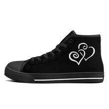 Load image into Gallery viewer, Ti Amo I love you - Exclusive Brand - Black  - Double White Heart High-Top Canvas Shoes - Black Soles
