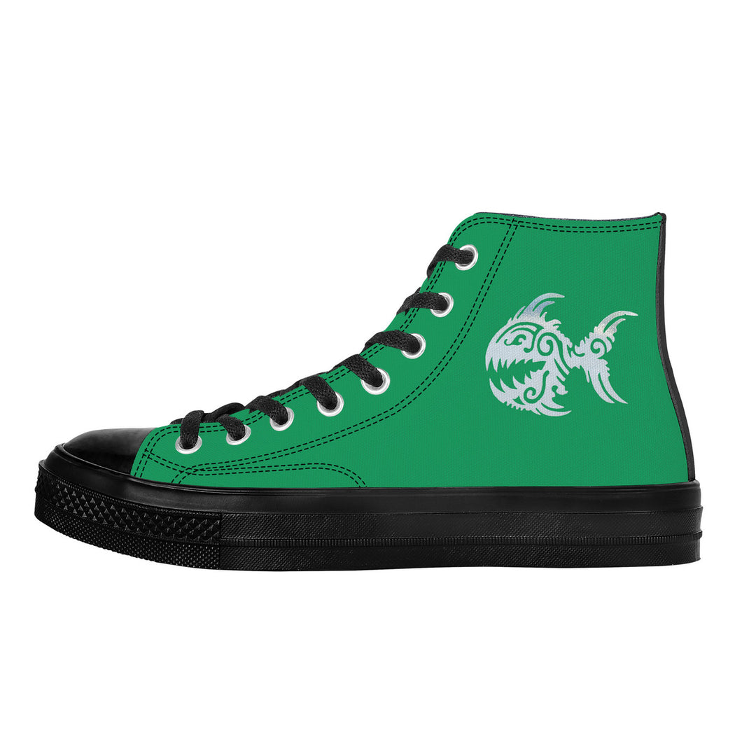 Ti Amo I love you - Exclusive Brand - Shamrock Green - Angry Fish - High Top Canvas Shoes - Black  Soles