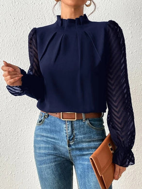 Mock Neck Flounce Sleeve Blouse Ti Amo I love you