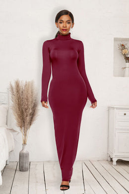 Mock Neck Long Sleeve Maxi Slim Dress Ti Amo I love you