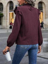 Load image into Gallery viewer, Mock Neck Ruffle Shoulder Blouse Ti Amo I love you
