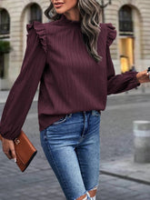 Load image into Gallery viewer, Mock Neck Ruffle Shoulder Blouse Ti Amo I love you
