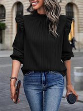 Load image into Gallery viewer, Mock Neck Ruffle Shoulder Blouse Ti Amo I love you
