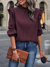 Load image into Gallery viewer, Mock Neck Ruffle Shoulder Blouse Ti Amo I love you
