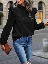 Load image into Gallery viewer, Mock Neck Ruffle Shoulder Blouse Ti Amo I love you
