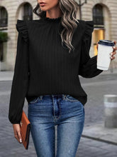 Load image into Gallery viewer, Mock Neck Ruffle Shoulder Blouse Ti Amo I love you
