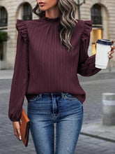 Load image into Gallery viewer, Mock Neck Ruffle Shoulder Blouse Ti Amo I love you
