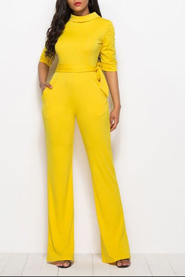 Mock Neck Tie-Waist Half Sleeve Jumpsuit Ti Amo I love you