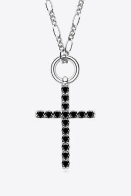 Moissanite Cross Pendant Platinum-Plated Necklace Ti Amo I love you
