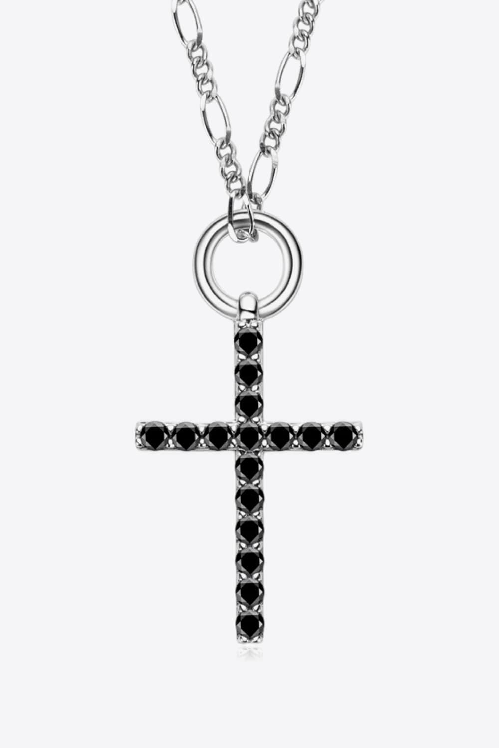 Moissanite Cross Pendant Platinum-Plated Necklace Ti Amo I love you