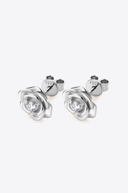 Moissanite Flower 18K Rose Gold-Plated, 925 Sterling Silver Earrings Ti Amo I love you