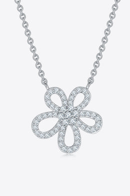 Moissanite Flower Pendant 925 Sterling Silver Necklace Ti Amo I love you