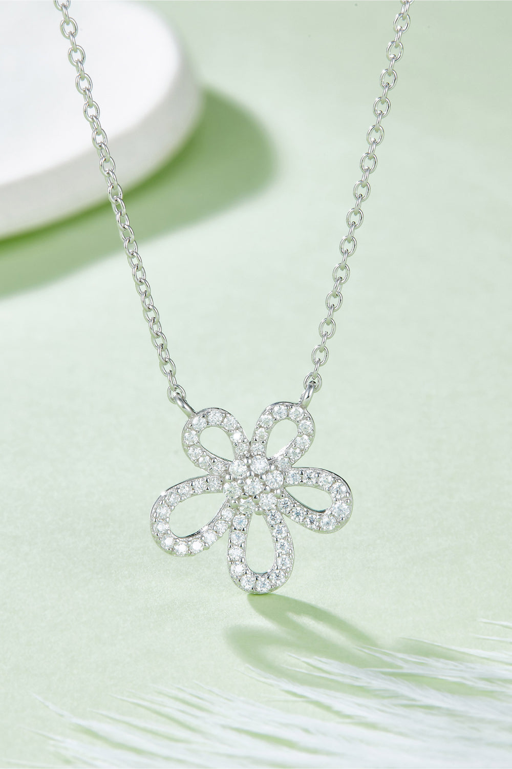 Moissanite Flower Pendant 925 Sterling Silver Necklace Ti Amo I love you