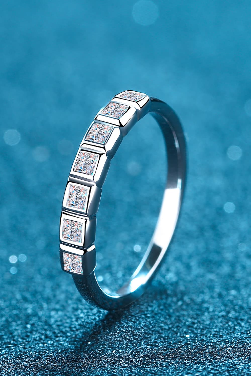 Moissanite Rhodium-Plated Half-Eternity Ring Ti Amo I love you