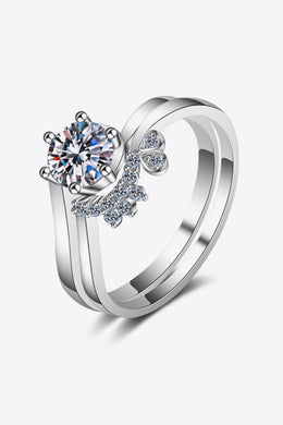 Moissanite Rhodium-Plated Two-Piece Ring Set Ti Amo I love you