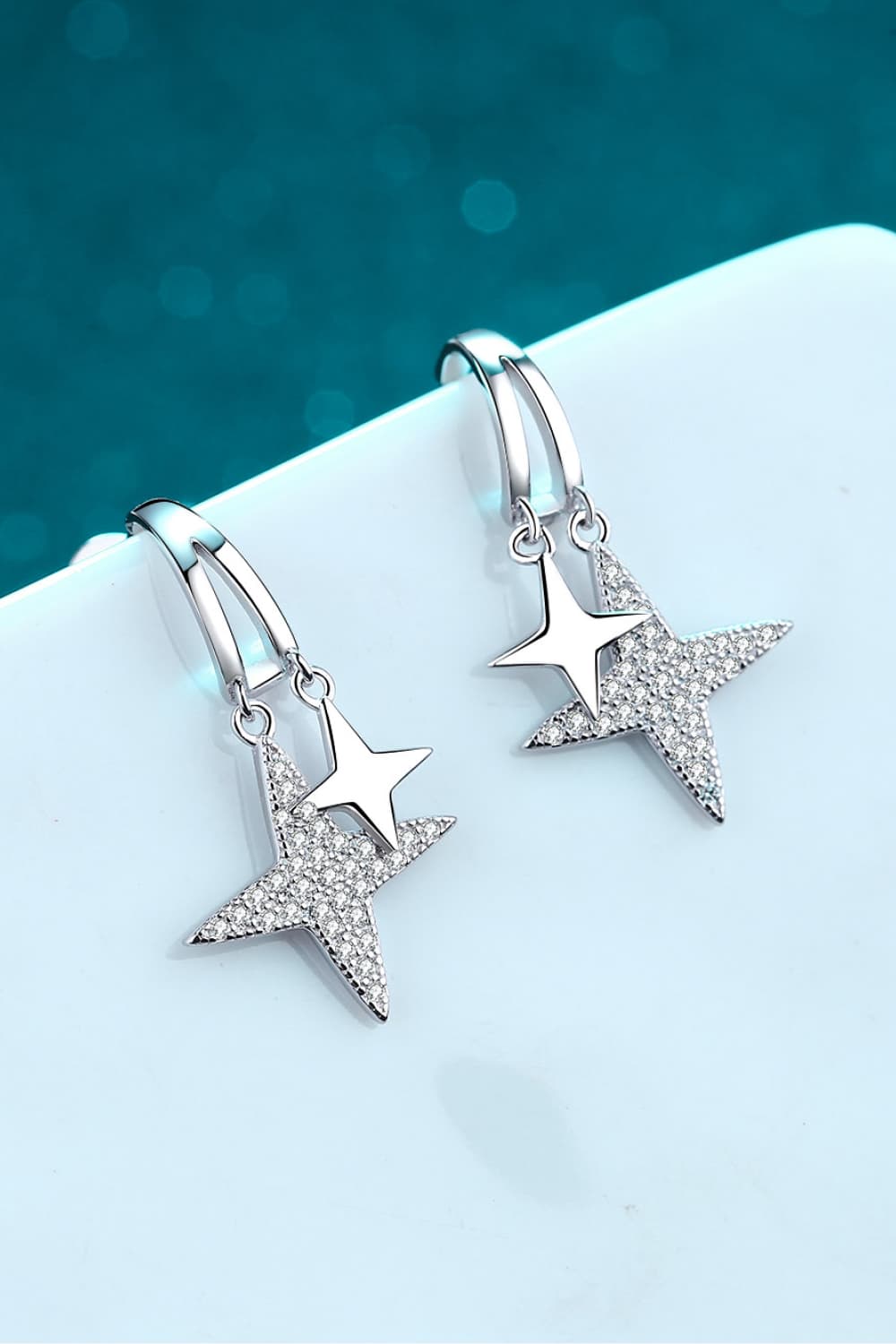Moissanite Star Rhodium-Plated Drop Earrings Ti Amo I love you