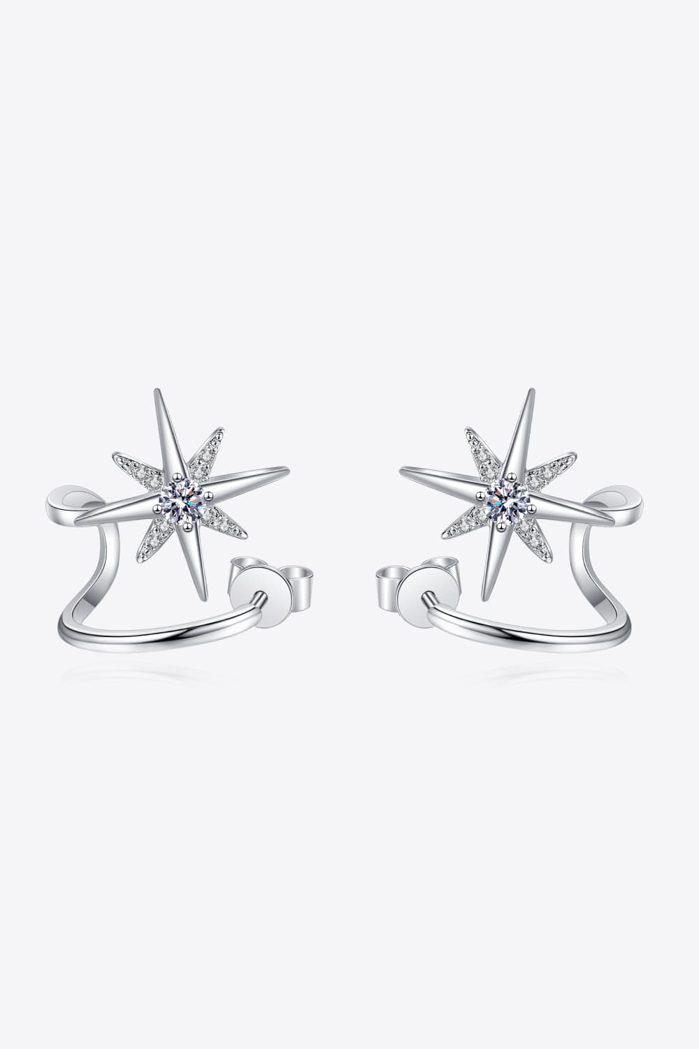 Moissanite Star Rhodium-Plated Earrings Ti Amo I love you