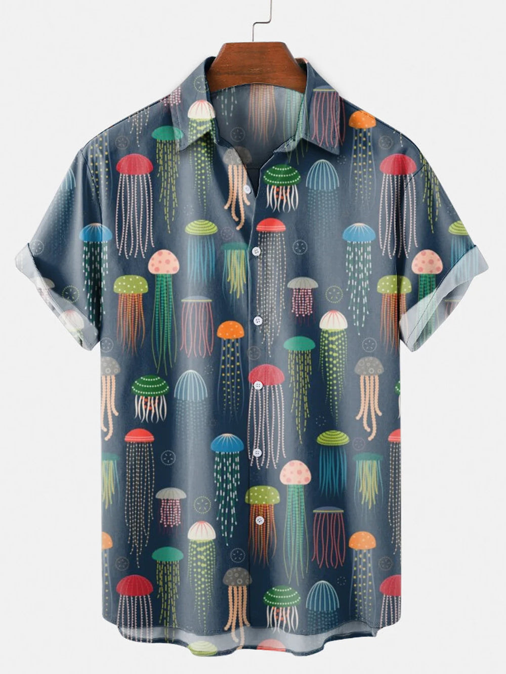 Molilulu - Men's Fashion Vintage Clothing Jellyfish Casual Short Sleeve Shirt Ti Amo I love you