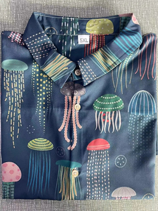 Molilulu - Men's Fashion Vintage Clothing Jellyfish Casual Short Sleeve Shirt Ti Amo I love you