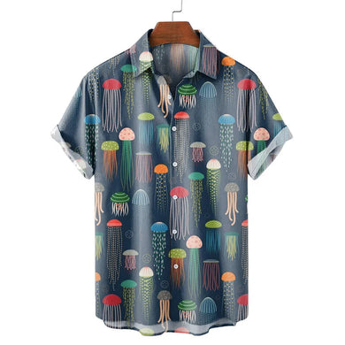 Molilulu - Men's Fashion Vintage Clothing Jellyfish Casual Short Sleeve Shirt Ti Amo I love you