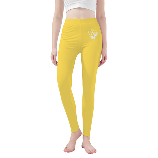 Ti Amo I love you - Exclusive Brand - Mustard Yellow - White Daisy - Yoga Leggings - Sizes XS-3XL