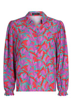 Load image into Gallery viewer, Multicolor Abstract Floral Button Up Long Puff Sleeve Shirt Ti Amo I love you
