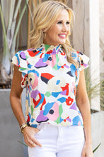 Load image into Gallery viewer, Multicolor Abstract Print Ruffle Sleeve Smocked Blouse Ti Amo I love you
