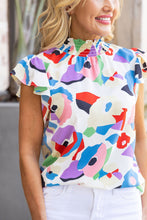 Load image into Gallery viewer, Multicolor Abstract Print Ruffle Sleeve Smocked Blouse Ti Amo I love you
