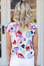 Load image into Gallery viewer, Multicolor Abstract Print Ruffle Sleeve Smocked Blouse Ti Amo I love you
